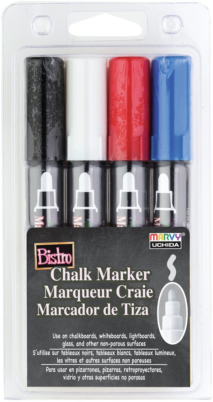 Uchida Bistro Chalk Marker 6mm Point Set 4/Pkg-Black, Red, Blue & White